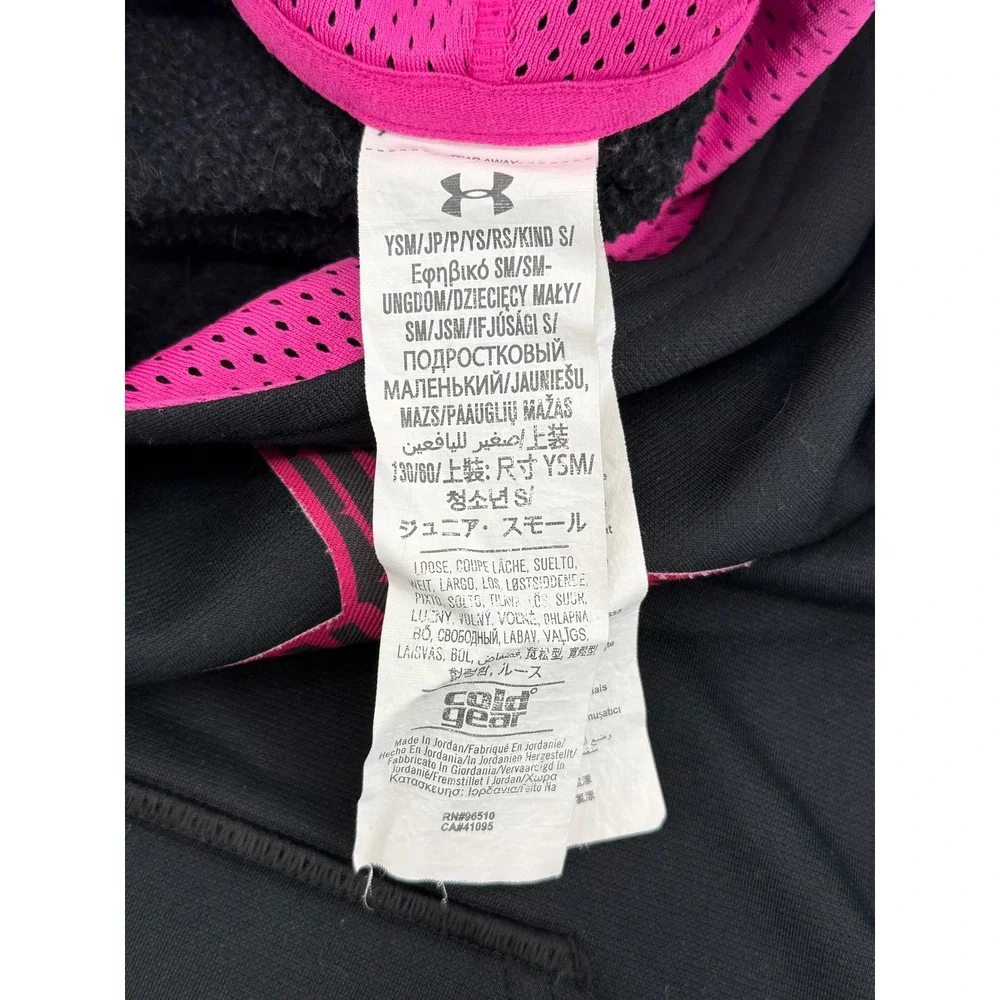 Under Armour ColdGear Hoodie Youth Small Polyester Black Pink Logo Gorpcore